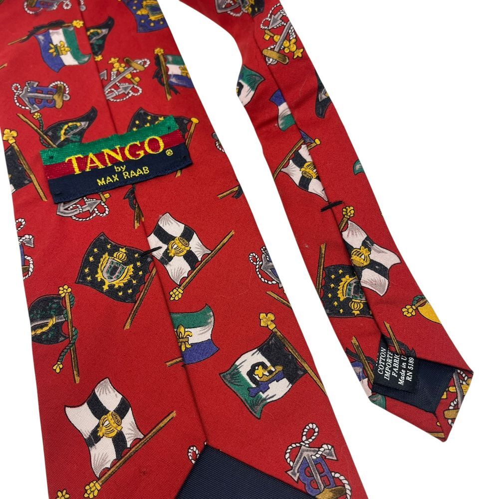 Tango By Max Raab Tie Red Cotton Necktie Flags‎ & Nautical Anchors Print  55"